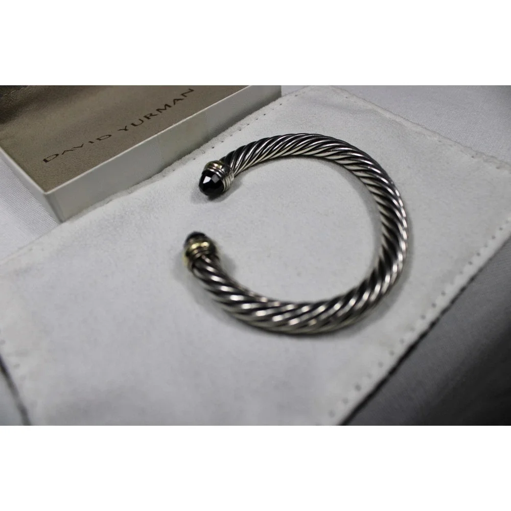 David Yurman 5mm Cable Sterling Silver Black Onyx and 14K Yellow Gold Bracelet M